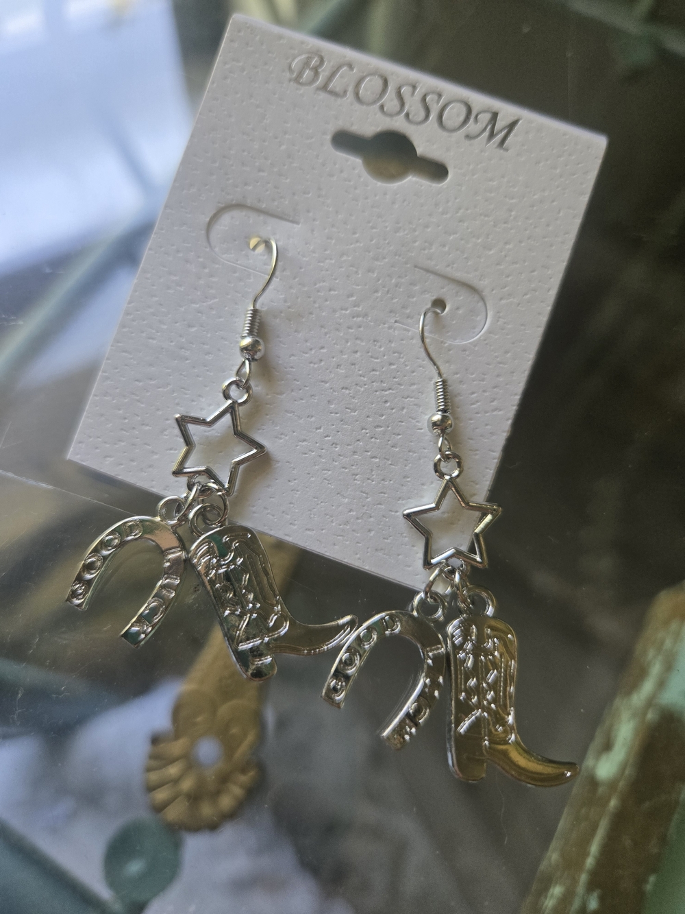 Silver Star & Western Charm Dangle Earrings - Blossom
